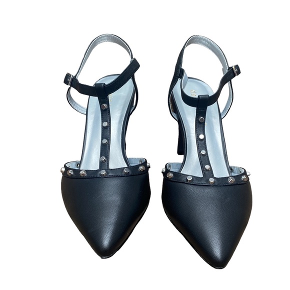 David Tate Black Valencia Leather Slingback Pumps, Black Leather Heels - Picture 4 of 12